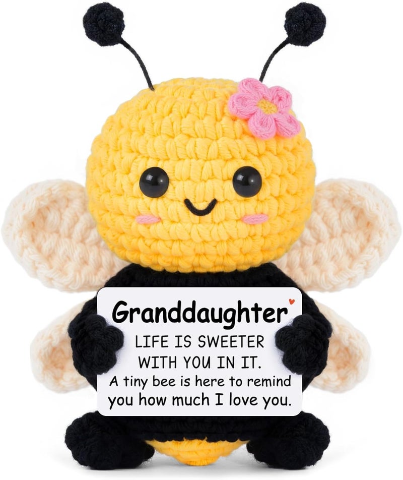 Gleevera Granddaughter Gifts from Grandma Grandpa, Gifts for Granddaughter Christmas Ideas - Cute Handmade Crochet Bee - Birthday Valentines Mothers Day Present Granddaughters, Emotional Support Animal Gift - Image 1