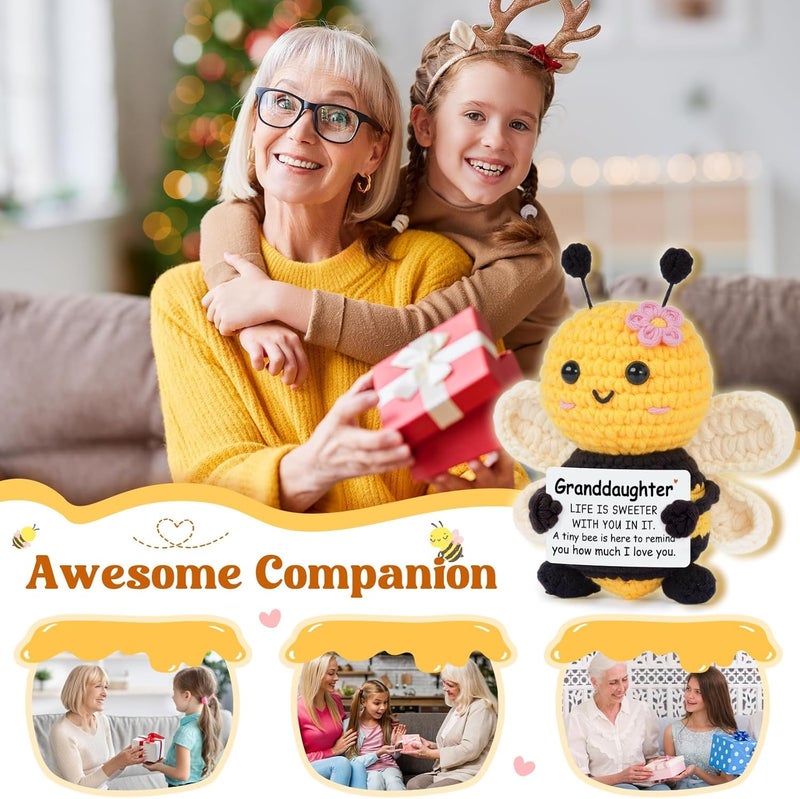 Gleevera Granddaughter Gifts from Grandma Grandpa, Gifts for Granddaughter Christmas Ideas - Cute Handmade Crochet Bee - Birthday Valentines Mothers Day Present Granddaughters, Emotional Support Animal Gift - Image 4
