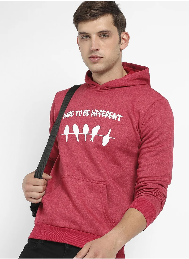 Campus Sutra Men's Red Dare To Be Different Hoodie With Kangaroo Pocket