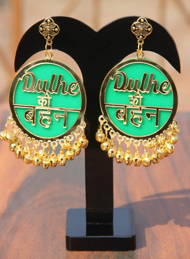 RN Collection Acrylic Dulhe Ki Bhan Earrings For Women & Girls. (Green & Gold) - Image 3