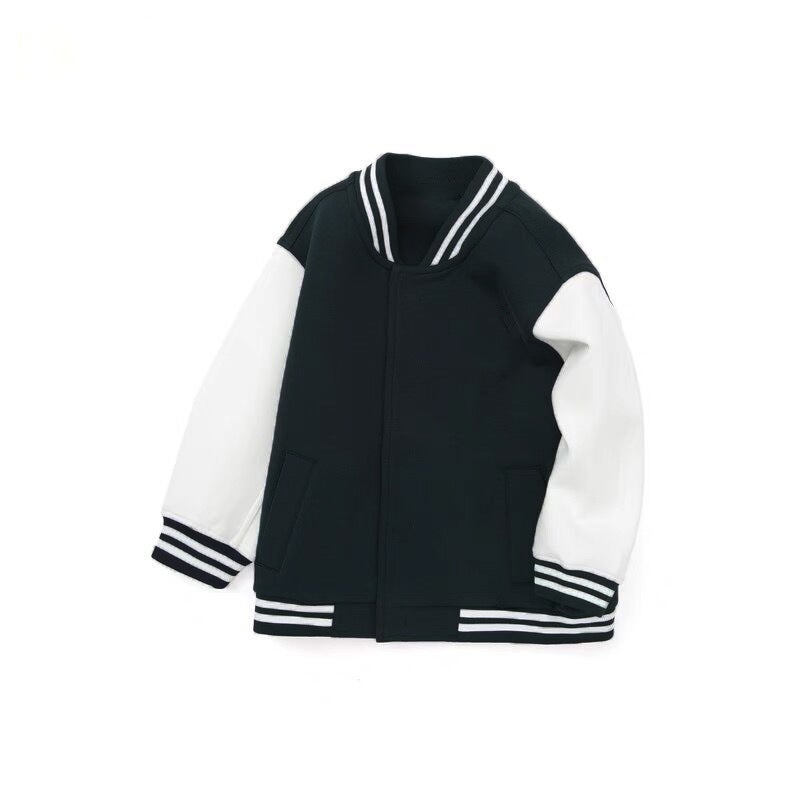 Boys and Girls Class Clothes Black and White Zipper Jacket Coat Middle and Big Kids Casual Childrens Top Long Sleeve Baseball Suit Children Hb black and white jacket 
