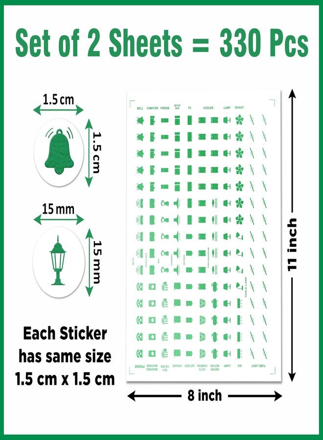 Wonder Hub Premium Green Foil Embossed Switch Stickers for Switch Board | Pack of 330 Stickers for Home Including Fan, Light and Many More - Image 2