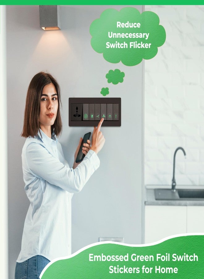 Wonder Hub Premium Green Foil Embossed Switch Stickers for Switch Board | Pack of 330 Stickers for Home Including Fan, Light and Many More - Image 4