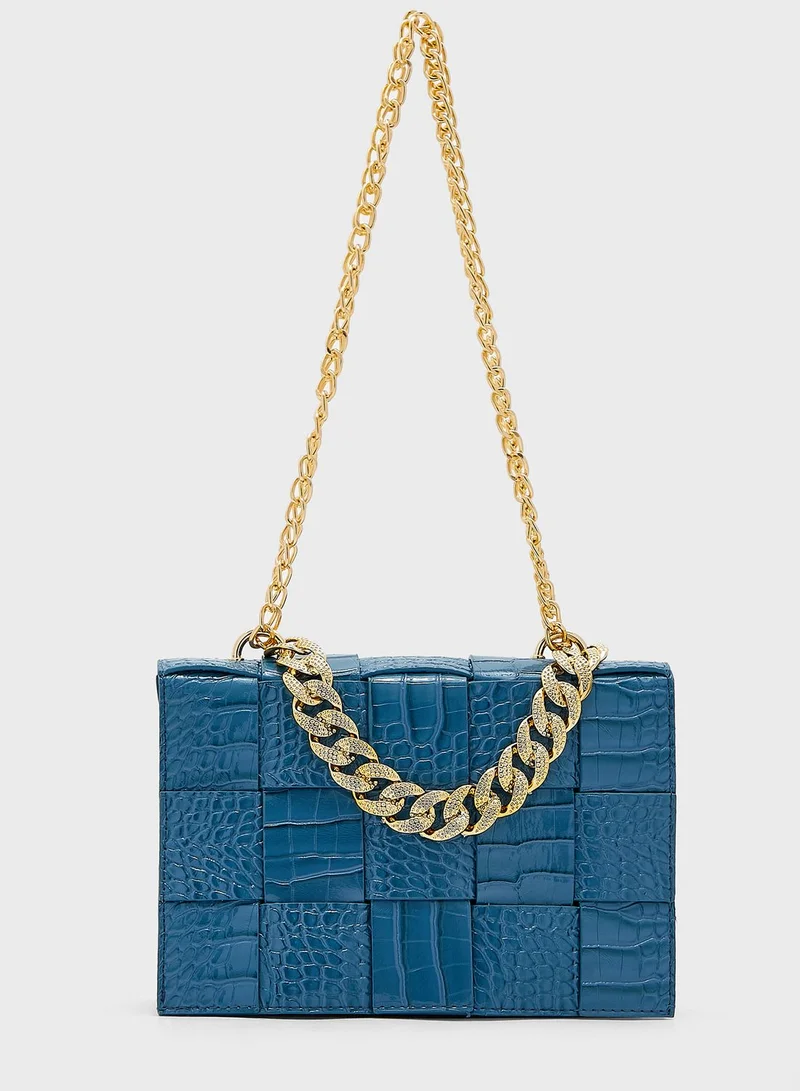 ELLA Croc Weave Handbag With Chain