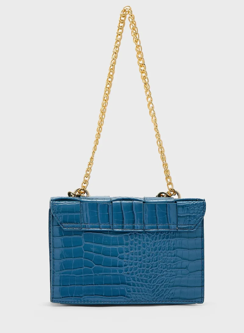ELLA Croc Weave Handbag With Chain