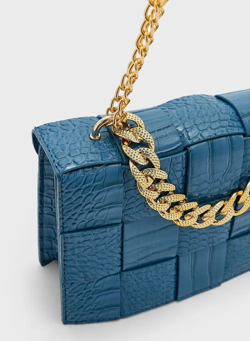 ELLA Croc Weave Handbag With Chain