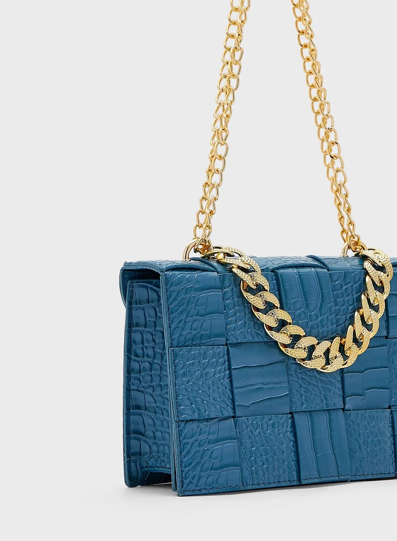 ELLA Croc Weave Handbag With Chain