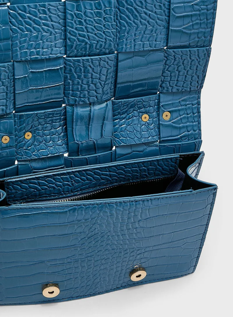 ELLA Croc Weave Handbag With Chain
