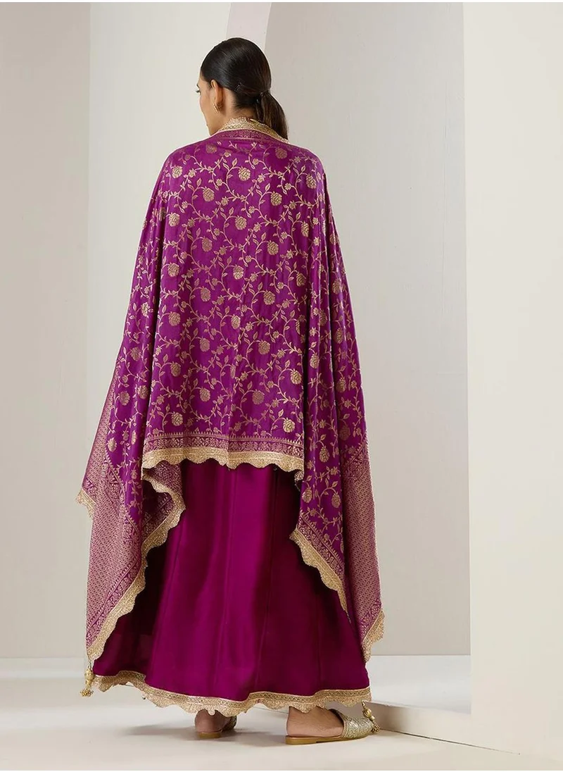 ISHIN Women's Purple Polyester Blend Embellished Midi Kaftan Straight Fit Dress