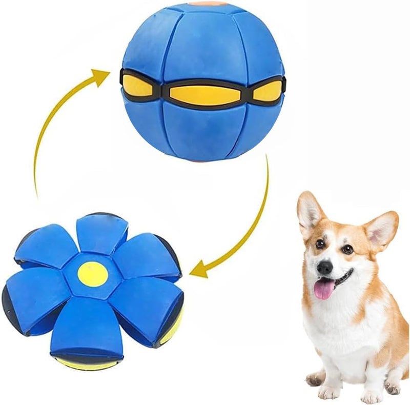 UFO Magic Ball, Portable Pet Toy Flying Saucer Ball, Creative Doggy Disc Ball Stomp Magic Balls, Decompression Flying Flat Throw Dog Ball Toy for Childrens Kids Sports, Outdoor Games(Blue)