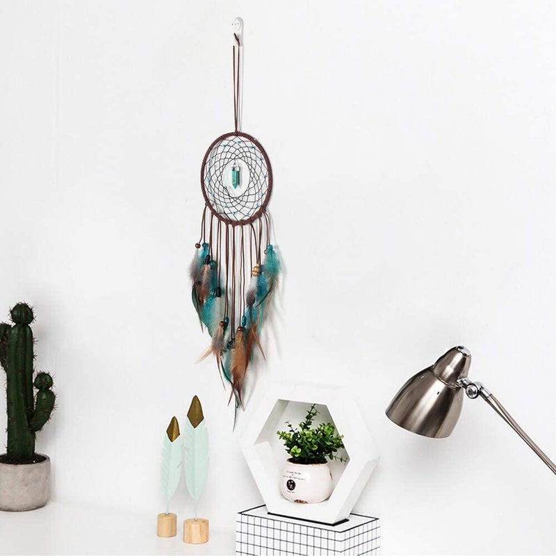 MOONFLY Dream Catcher Handmade Traditional Feather Dreamcatcher Hanging Home Wall Decoration Craft Ornament for Home, Bedroom, Kids, Native American Style DÃ©cor(Turquoise) - Image 2
