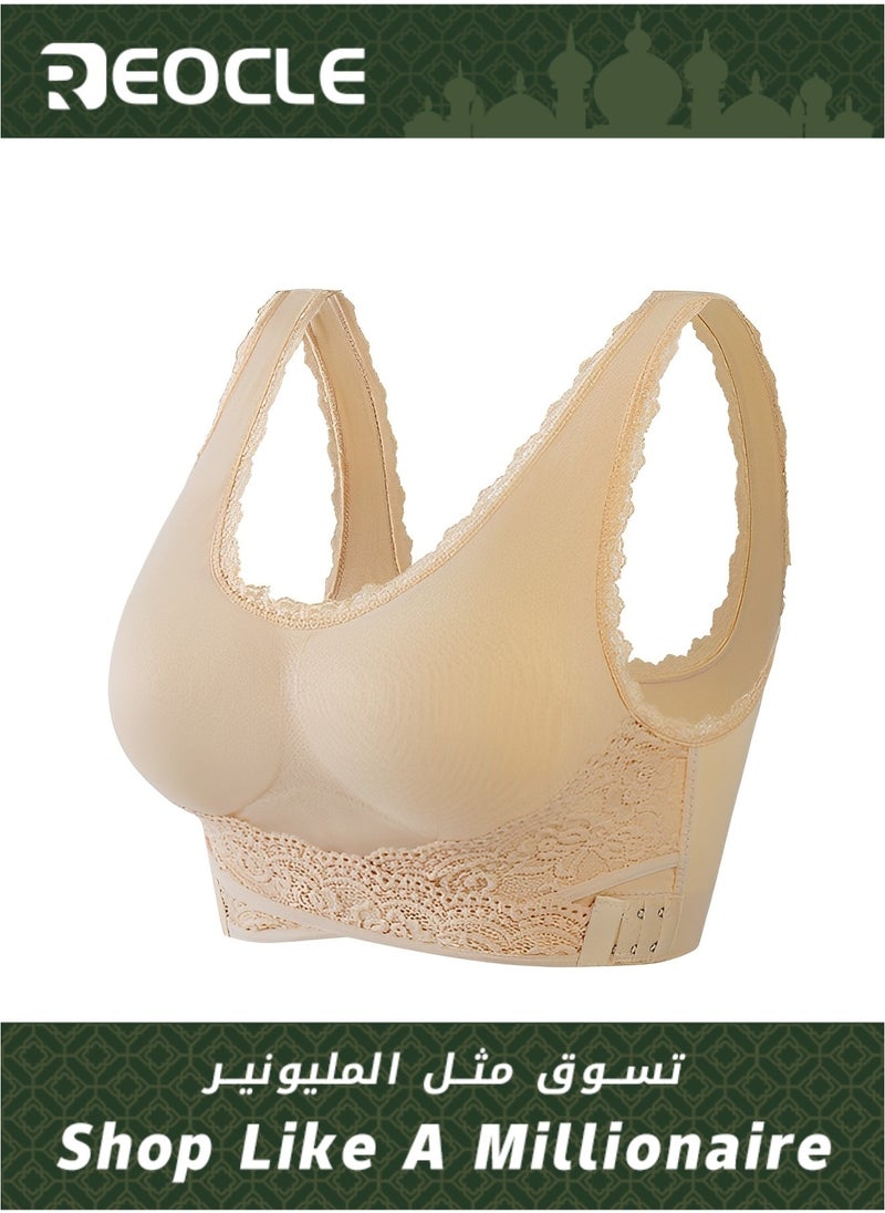 REOCLE - Women's Front Cross Side Buckle Lace Bras Sports Bras Comfy Corset Bra Wireless Push Up Seamless Bra - Image 1