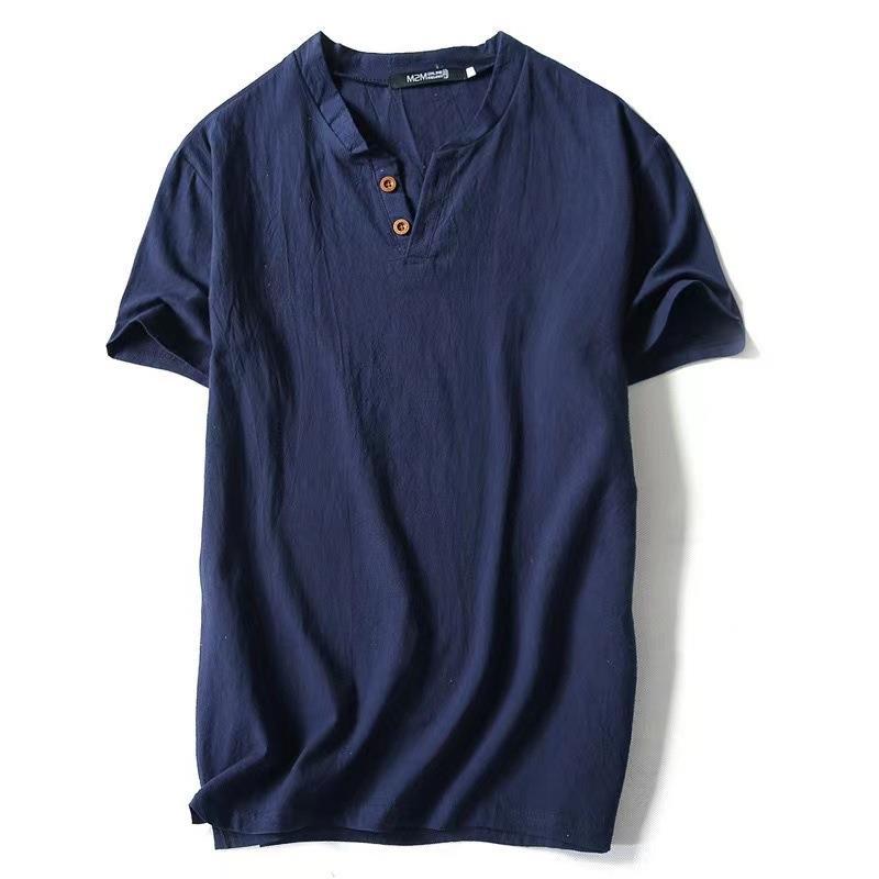 Factory Hair 2023 Summer Japanese Thin Linen Short-sleeved T-shirt Men''s Loose Large Size Solid Color Cotton Linen T-shirt - Image 4