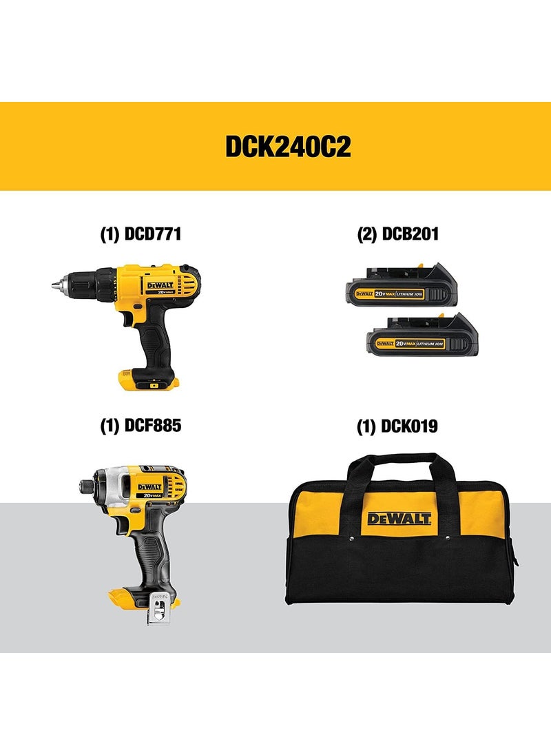 DEWALT DEWALT 20V MAX Cordless Drill and Impact Driver, Power Tool Combo Kit with 2 Batteries and Charger (DCK240C2)  - Image 2