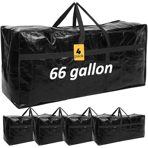 Clysee 4 Pcs 66 Gallon Large Moving Bags with Zipper and Handles Foldable Storage Duffle Bags Heavy Duty Extra Large Totes for College Dorm Travel Clothes Blankets Bedding Moving (Black) - Image 1