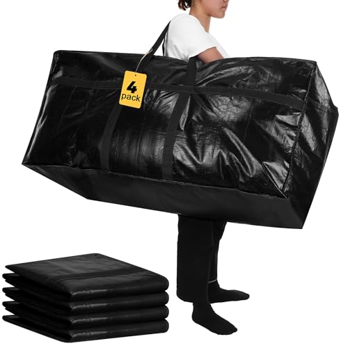 Clysee 4 Pcs 66 Gallon Large Moving Bags with Zipper and Handles Foldable Storage Duffle Bags Heavy Duty Extra Large Totes for College Dorm Travel Clothes Blankets Bedding Moving (Black) - Image 2
