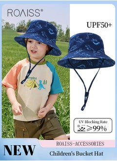 roaiss Boy's Bucket Hat, UPF 50+ Anti-UV Sun Hat with Printed Decoration Summer Kids Beach Hats Wide Brim Outdoor Play Hat for Boys  - Image 1