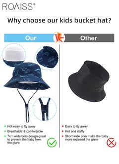roaiss Boy's Bucket Hat, UPF 50+ Anti-UV Sun Hat with Printed Decoration Summer Kids Beach Hats Wide Brim Outdoor Play Hat for Boys  - Image 5