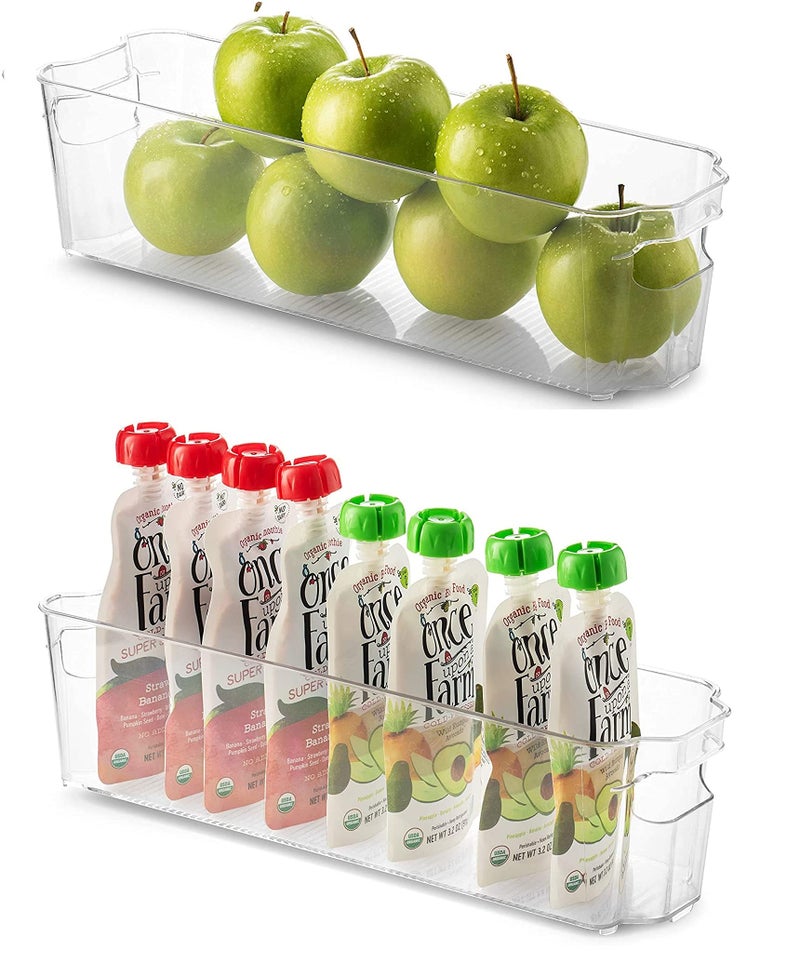 Inditradition Stackable Acrylic Storage Container Bins For Food, Vegetable, Fruits, Bottle, Pantry Storage | Transparent, Pack of 2 (33 x 10 x 9.5 cm) - Image 1