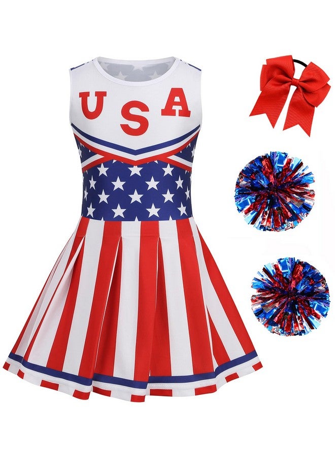 GRAJTCIN Cheerleader Uniform Cheerleading Outfit For Girls Halloween Costume Amerian Flag Dress Independence Day Gift (150, Red) - Image 1