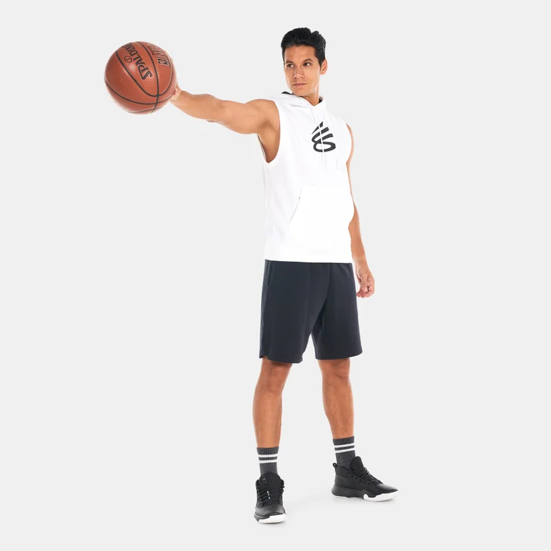Under Armour White Men's Curry Fleece Sleeveless Basketball Hoodie for Men | Best Price UAE
