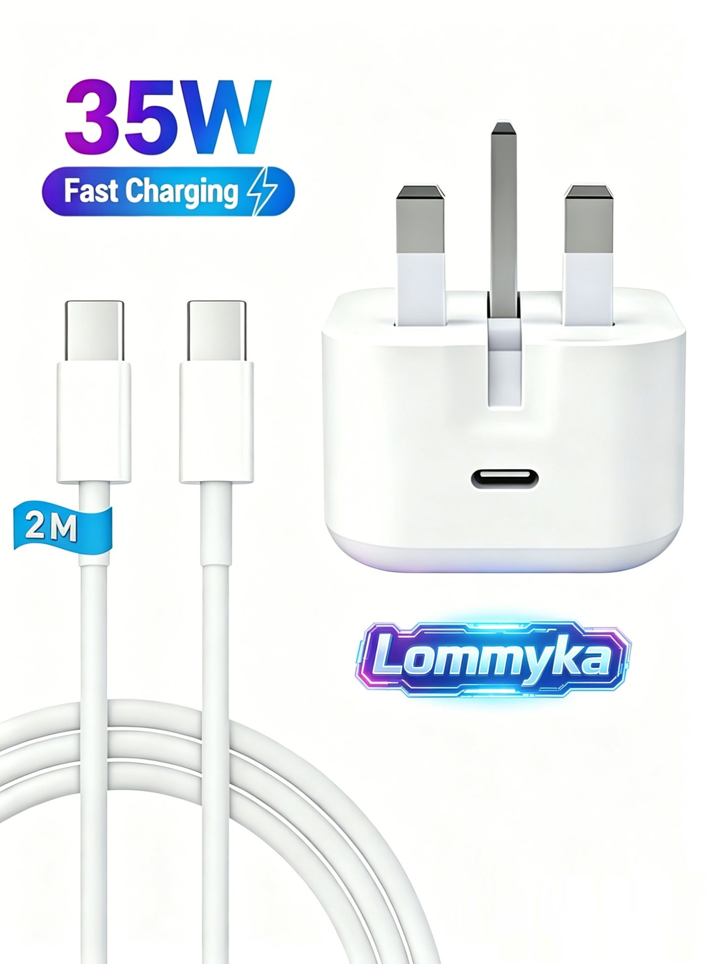 شاحن سريع USB-C بقوة 35 واط لهواتف iPhone 17/16/15...