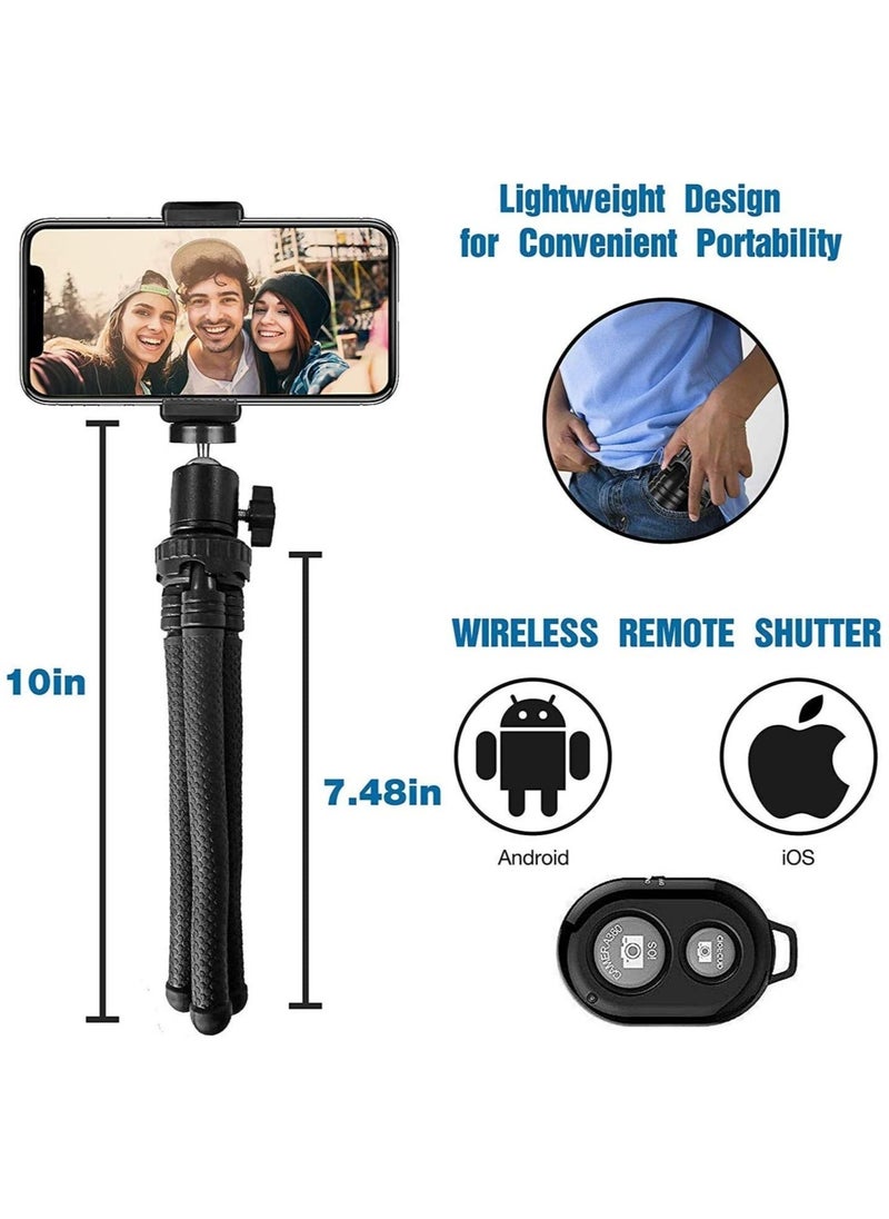ELTRAZONE Phone Tripod, Flexible Cell Phone Tripod Adjustable Camera Stand Holder with Wireless Remote and Universal Clip 360° Rotating Mini Tripod Stand for iPhone - Image 3