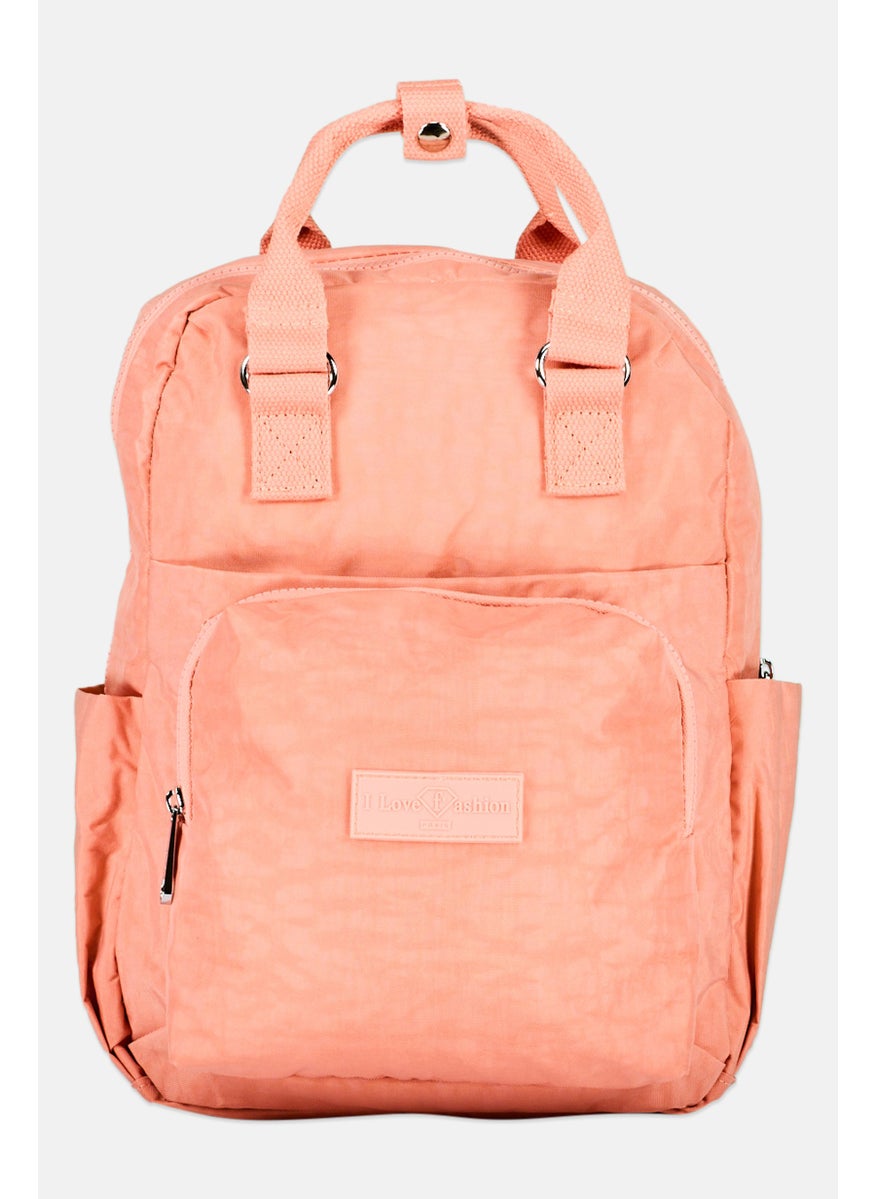 I Love Fashion Women Brand Logo Backpack 35 H x 26 L x 12 W cm, Peach  - Image 1
