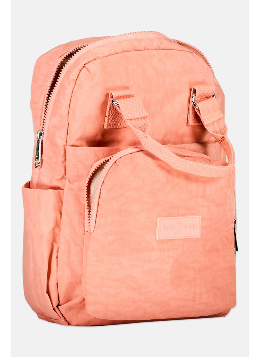 I Love Fashion Women Brand Logo Backpack 35 H x 26 L x 12 W cm, Peach  - Image 3