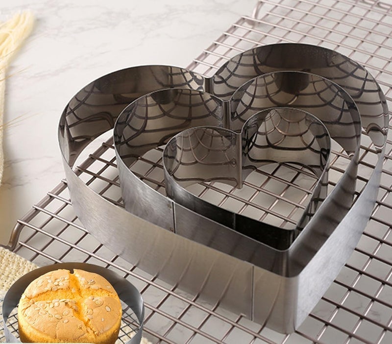 Ksdhotware Stainless Steel 6 Inch 8 Inch 10 Inch Heart Shaped Cake Ring Molds Set, Heart Shaped Cake Cutter， Dessert Pastry Ring for Layering Mousse & Sponge Cakes Birthday Valentine's Day Wedding Festivals - Image 5
