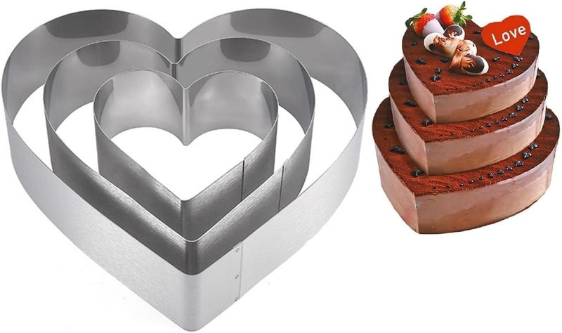 Ksdhotware Stainless Steel 6 Inch 8 Inch 10 Inch Heart Shaped Cake Ring Molds Set, Heart Shaped Cake Cutter， Dessert Pastry Ring for Layering Mousse & Sponge Cakes Birthday Valentine's Day Wedding Festivals - Image 1