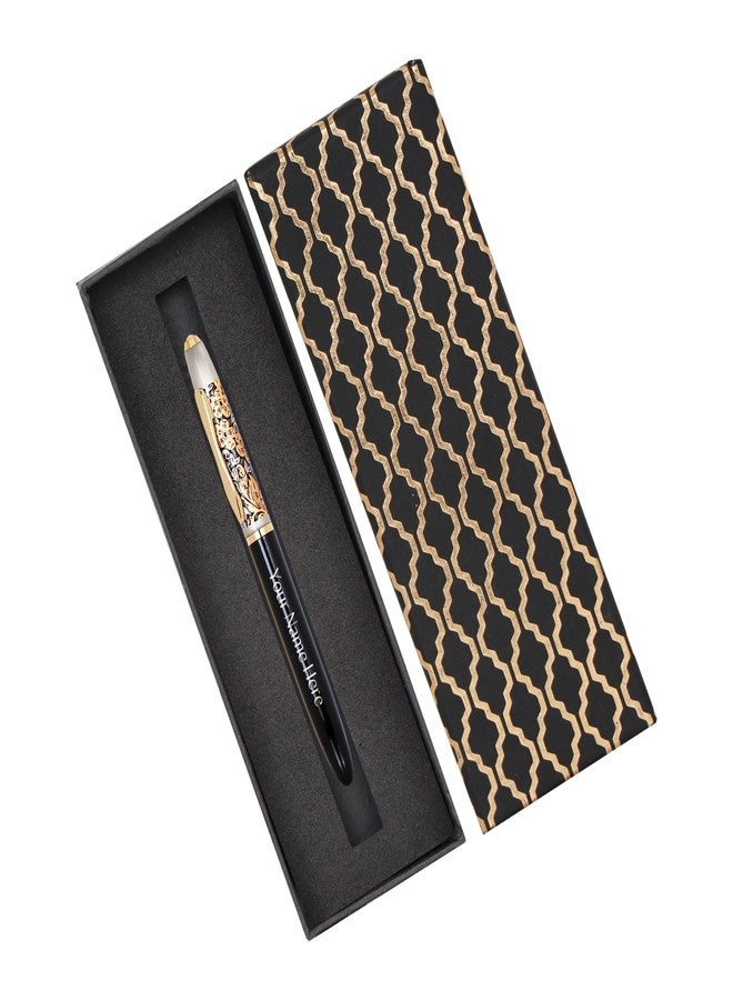 CrownLit Metallic Floral Design Magnetic Cap Roller Gel Pen, Customizable, Black and Gold - Image 3