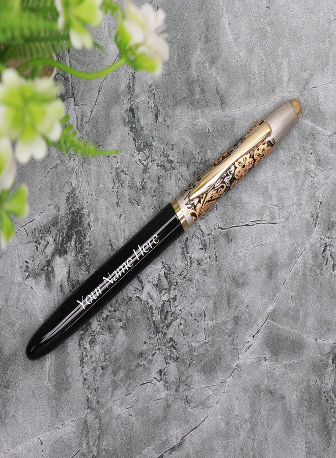 CrownLit Metallic Floral Design Magnetic Cap Roller Gel Pen, Customizable, Black and Gold - Image 5
