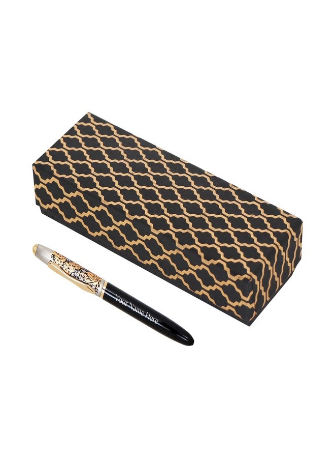 CrownLit Metallic Floral Design Magnetic Cap Roller Gel Pen, Customizable, Black and Gold - Image 4