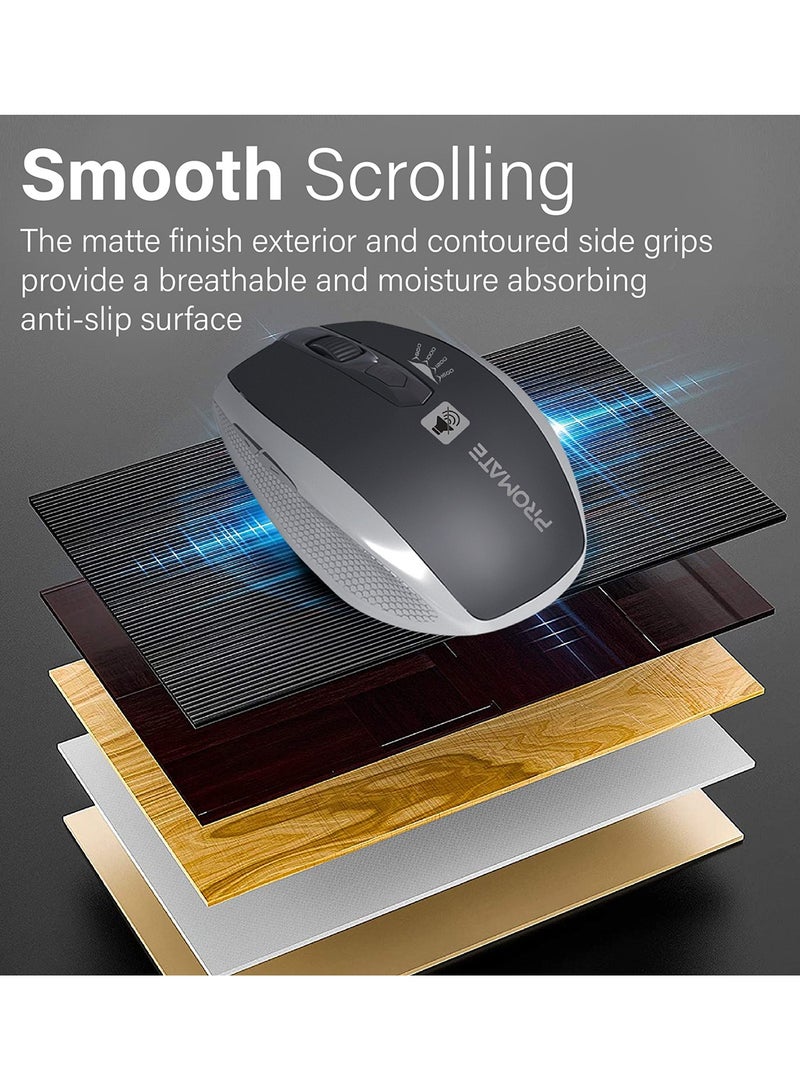 بروميت ماوس صامت بدقة 1600DPI، تصميم مريح متماثل 2.4GHz بدون سلك مع مفاتيح صامتة، عمر بطارية طويل، مستشعر بصري، 6 أزرار وظيفية ومستقبل نانو لنظام ماك، ويندوز، بريز. - Image 5