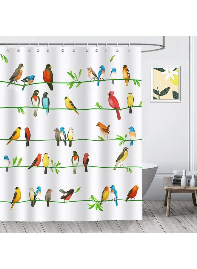 Bonhause Bird Shower Curtain with 12 Hooks Colorful Birds Decorative Bath Curtain 72 x 72 Inch Polyester Fabric Waterproof Bathroom Curtain - Image 2