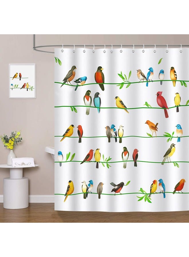 Bonhause Bird Shower Curtain with 12 Hooks Colorful Birds Decorative Bath Curtain 72 x 72 Inch Polyester Fabric Waterproof Bathroom Curtain - Image 1