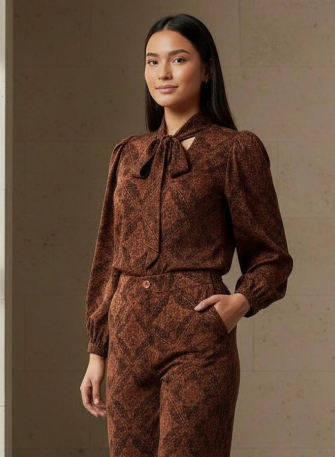 Splash FAV Printed Neck Tie Blouse with Bottom Co-ord Set