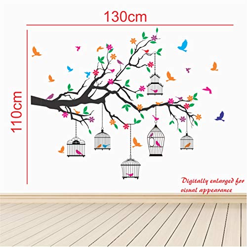 StickMe 'Nature Tree - Colorful - Birds - Cage - Wall Sticker ' -SM584 (Multi Colour, Vinyl - 130cm X 110 cm )-Self-Adhesive - Image 3