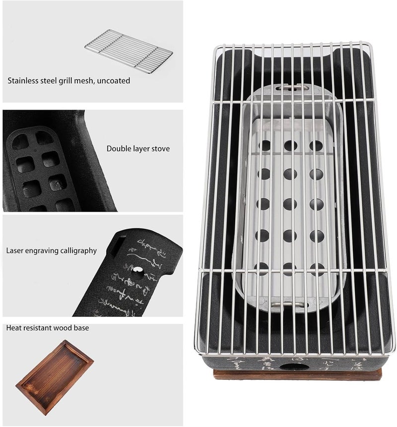 YDuupxe Japanese Charcoal BBQ Grill Japanese BBQ Grill Stove, Charcoal Barbecue Stove Portable Mini Multifunctional Aluminum Alloy with Base for Camping Family (XL) - Image 2