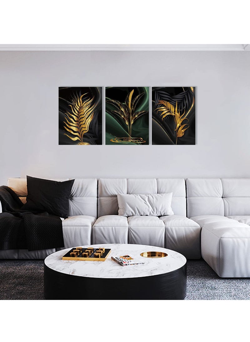 Generic - Black and Gold Abstract Canvas Art, Scandinavian Style Wall Decor, Set of 3 Prints for Bedroom and Living Room, Unframed Artwork for Home Decoration, 40x30cm - Image 1