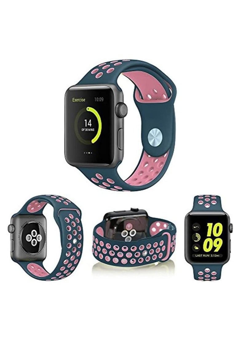 VITION - Sport Band Compatible with Apple Watch Band, Breathable Soft Silicone Replacement Wristband for iWatch Series 7/6/5/4/3/2/1/SE Nike+/Sports Edition 41mm/40mm/38mm blue pink - Image 1