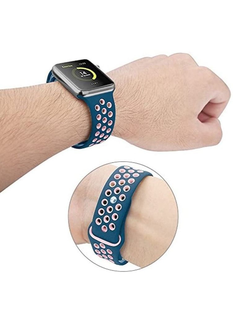 VITION - Sport Band Compatible with Apple Watch Band, Breathable Soft Silicone Replacement Wristband for iWatch Series 7/6/5/4/3/2/1/SE Nike+/Sports Edition 41mm/40mm/38mm blue pink - Image 1
