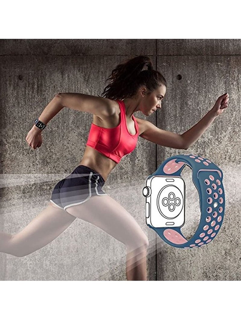 VITION - Sport Band Compatible with Apple Watch Band, Breathable Soft Silicone Replacement Wristband for iWatch Series 7/6/5/4/3/2/1/SE Nike+/Sports Edition 41mm/40mm/38mm blue pink - Image 1
