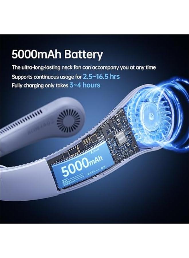 إسكدنيا Portable Neck Fan Upgraded, Neckbrace Personal Hands Free, 5 Speed Gears Adjustment, 5000 mAh Wearable Bladeless Quiet Rechargeable for Outdoor Indoor, Gifts for Women Men- Sunny Blue - Image 4