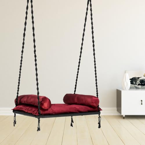 SWINGZY Premium Pine Double Seater Swing with Masand Cushion/Double Seater Swing for Indoor & Outdoor/Polyster Swing Chair for Adult/Hammock Chair for Garden/Jhula/Swing Chair for Home (Black) - Image 1