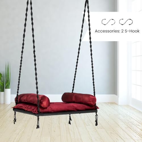 SWINGZY Premium Pine Double Seater Swing with Masand Cushion/Double Seater Swing for Indoor & Outdoor/Polyster Swing Chair for Adult/Hammock Chair for Garden/Jhula/Swing Chair for Home (Black) - Image 2