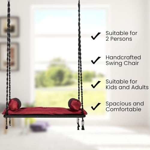 SWINGZY Premium Pine Double Seater Swing with Masand Cushion/Double Seater Swing for Indoor & Outdoor/Polyster Swing Chair for Adult/Hammock Chair for Garden/Jhula/Swing Chair for Home (Black) - Image 5