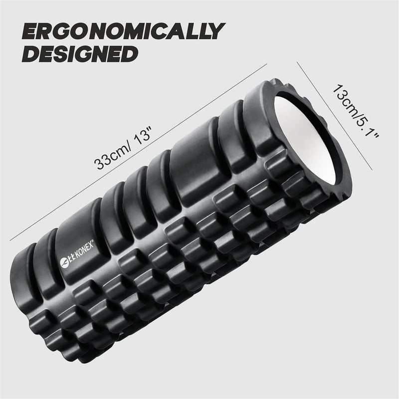KONEX Foam Roller for Men & Women | Deep Tissue Massager for Pain Relief & Muscle Recovery | Ideal for Yoga, Gym, Stretching & Full Body Relaxation - 33 cm (Black) - Image 4