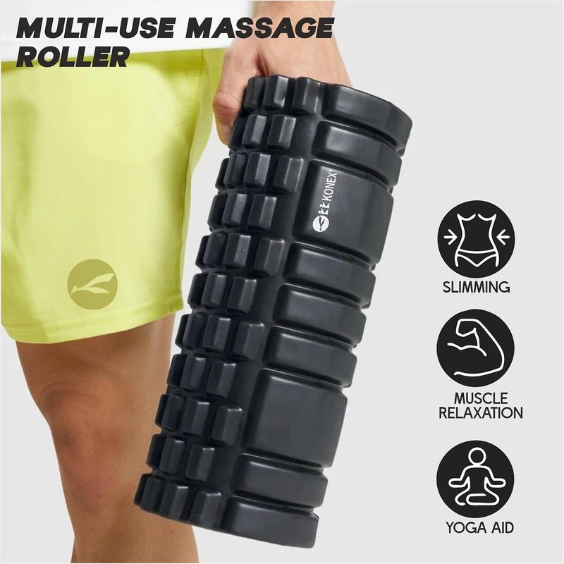 KONEX Foam Roller for Men & Women | Deep Tissue Massager for Pain Relief & Muscle Recovery | Ideal for Yoga, Gym, Stretching & Full Body Relaxation - 33 cm (Black) - Image 3
